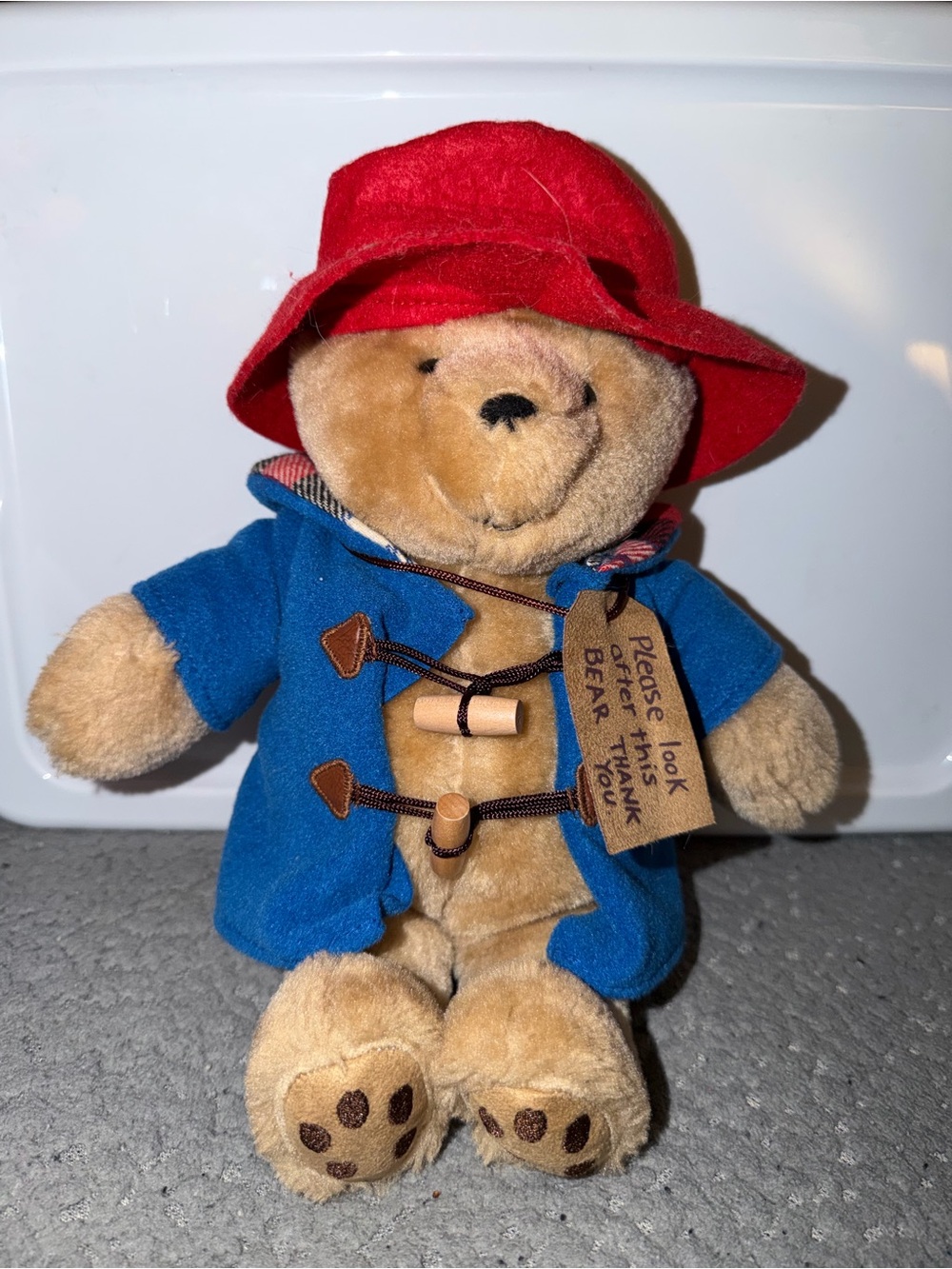 Classic Red-Hat Teddy Bear Plush in Blue Coat